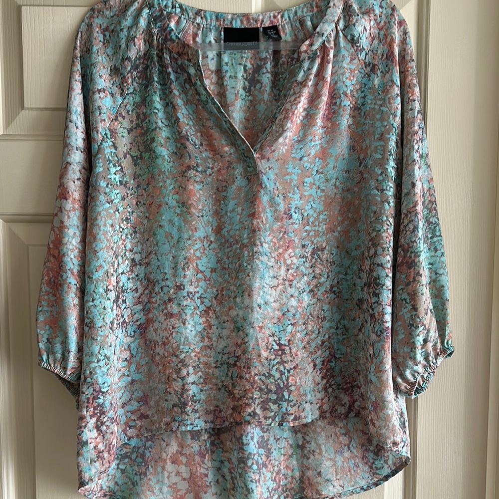 Cynthia Rowley Teal and Pink Patterned Blouse